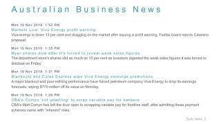 Business News Headlines for 19 Nov 2018 - 6 PM Edition