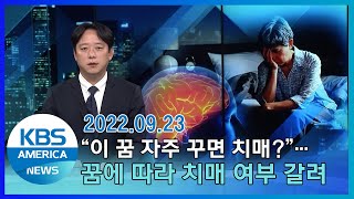 "이 꿈 자주 꾸면 치매?"…꿈에 따라 치매 여부 갈려 / KBS AMERICA 2022.09.23