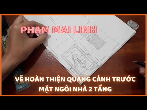 Vẽ hoàn thiện quang cảnh trước mặt ngôi nhà 2 tầng