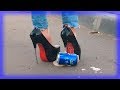 Steel high heels crush pepsi