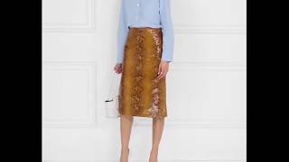 Snake Effect Leather Skirt In Brown