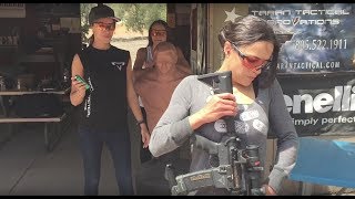 Michelle Rodriguez weapons training with Taran for Fate of the Furious.
