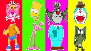 Wrong Heads One Piece Simpson Oggy Pink Panther Doraemon Finger Family Song Nursery Rhymes Kids 4K