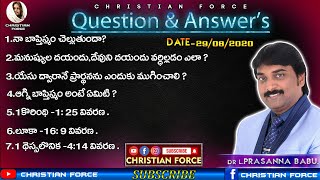 Question & Answers || 29/08/2020 || BOUI || Lazarus Prasanna Babu | Messages || CHRISTIAN FORCE ||