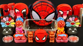 Spider Man | Mixing Makeup, Glitter And Beads Into Clear Slime. Asmr Slime.