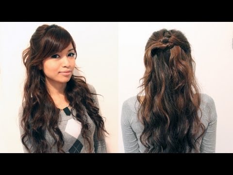 Easy Holiday Curly Half-Updo Hairstyle for Medium Long Hair Tutorial