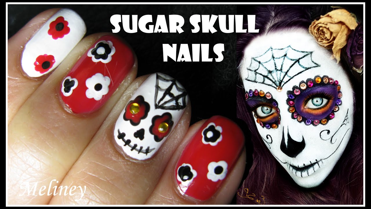 4. "Day of the Dead Skull Nail Design" - wide 9