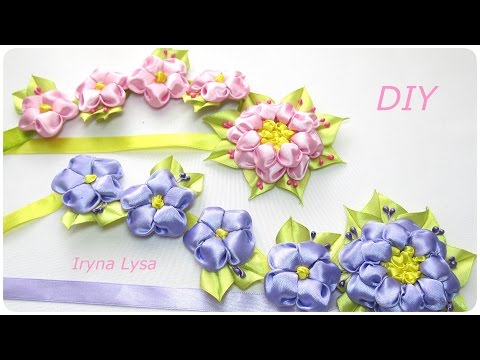 Цветы на ленте в косу своими руками 84
