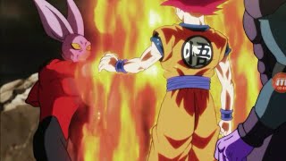Sangoku sauve hit en utilisant sa forme divine :dbs ep 104