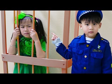 Jannie & Liam Pretend Play LOCKED UP Police in Jail