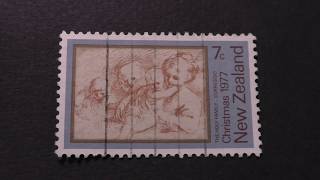 Postage stamp. New Zealand. The Holy Family. Correggio. Christmas 1977. Price 7 cents.