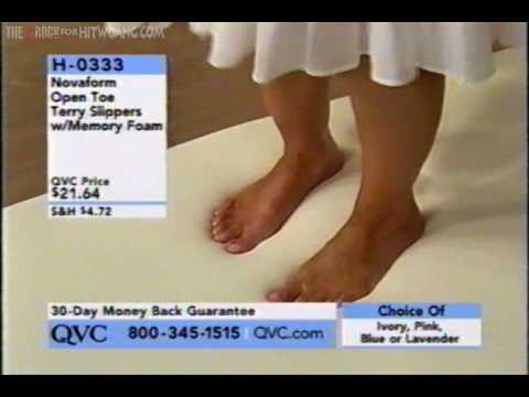 clip of QVC host Lisa Robertson and a friend walking barefoot on some foam