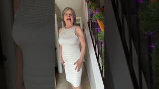 Christinas Variety Show, 12282024 Model Elegant White, Pleated New Years Eve Dress
