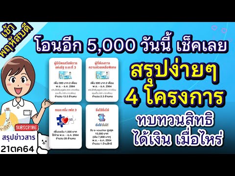 สรุปให้ฟังกันง่ายๆ 4 โครงการัฐบาล เติมเงินบัตรคนจน กลุ่มเปราะบาง เติมเงินคนละครึ่ง วันนี้โอนอีก5,000
