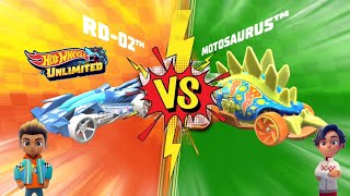 Hot Wheels Unlimited Monster Truck - Lets Race Rd02 Vs Motosaurus In My Tracks And World Tracks