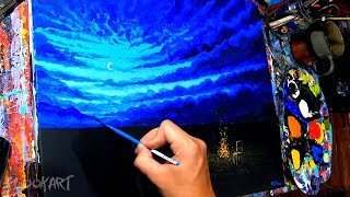 Painting A Relaxing Night Campfire Scene With Acrylic Paints. ( + Ambient Music )