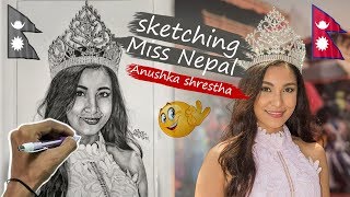 Sketching Miss Nepal 2019 Hka Shrestha Potrait
