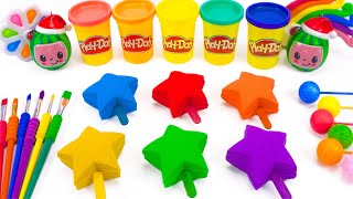 How To Make Rainbow Star Ice Cream With Kinetic Sand & Playdoh Kinetic Sand Asmr