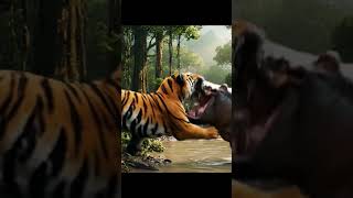 Hippo & Tiger Fight In The Forest