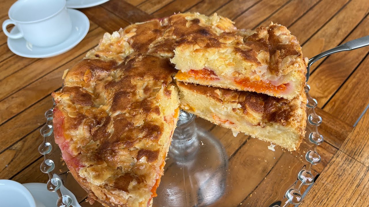 Apricot cake ASMR with almonds, no machine, crispy, moist and melt in the mouth, apricot recipes