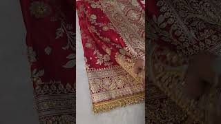 Bridal Red Banarasi Katan Silk Adorned With Radiant Handstone Work