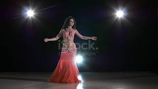 Y Exotic Belly Dancer Young Attractive Woman Dancing, On Black Background, Back Light,Slow Motion