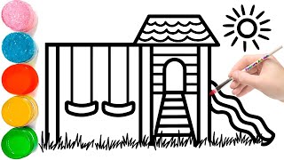 How To Draw A Playground With Slide And Swing Easy Slide Drawing For Kids