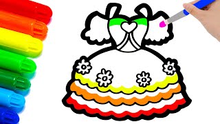 How To Draw A Colorful Dress For Girls - Cute Dress Drawing And Coloring