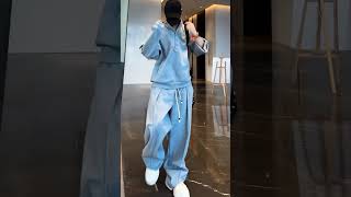 Polp Collar Design Sweatshirt Wide Leg Pants Suit Mens Sports Two-Piece Suit