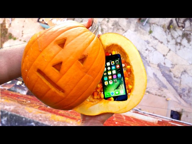 Can a Pumpkin Protect an iPhone 7 from 100ft Drop Test? -