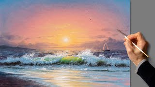 Acrylic Painting - Sea Sunset Landscape Art Easy Drawing Tutorials Satisfying Relaxing
