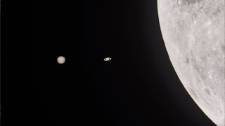 Telescope View Of Jupiter Saturn & The Moon 4K