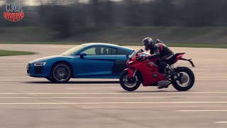 Audi R8 Pitted Against Ducati Panigale V4 In Drag Race - Car Reviews Channel
