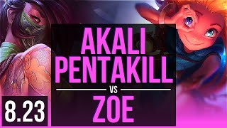 AKALI vs ZOE (MID) | Pentakill, KDA 22/3/8, Legendary | EUW Master | v8.23