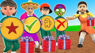 Squid Game 오징어 게임 Vs Scary Teacher 3D Trying Honeycomb Candy Shape Challenge In Open Gift Box Game