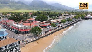 4K Drone Front Street, Banyan Tree, And Harbor - Lahaina, Maui - Hawaii 4K