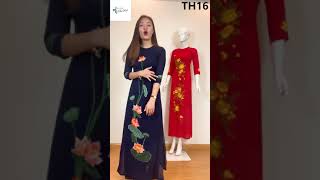 Áo Dài Thêu Xanh Đen - Bigo Áo Dài - Áo Dài Hot Girl - Áo Dài Đẹp - Áo Dài Dự Tiệc Livestream Áo Dài