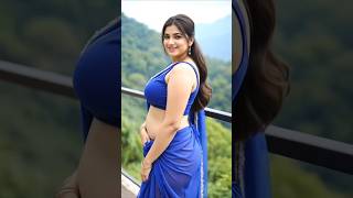 Beautiful Woman In Royal Blue Saree Elegant Traditional Look Outdoors