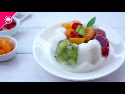 เค้กวุ้นผลไม้ เทคนิคการทำวุ้น 3 ชิ้นให้ติดกัน | Coconut Milk Fruit Cake Agar Agar