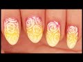Neon Ombre with Roses nail art