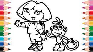 How To Draw Dora The Explorer - Dora And Boots Coloring Pages Learn Colors For Kids And Toddlers