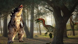 Godzilla Chasing T-Rex Juric Park Dinosaur Video Animation Cartoon