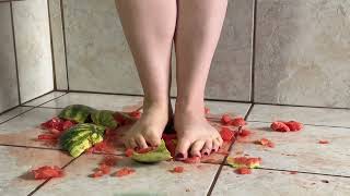 Barefoot Asmr Stomp Crushing & Smashing Juicy Watermelon Closeup