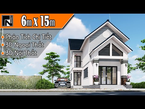 TNA121 - Mẫu nhà cấp 4 gác lửng đẹp mái thái 6x15m với 3 phòng ngủ | Kiến trúc TN