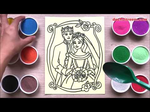 Đồ chơi trẻ em TÔ MÀU TRANH CÁT CÔ DÂU CHÚ RỂ - Colored sand painting toys (Chim Xinh)