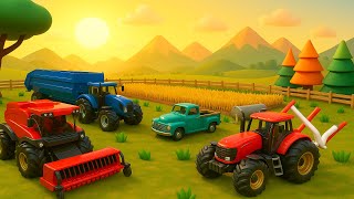 Farm Works Tractors Plant And Harvest Rice In Summer Vehicles Farm Animated