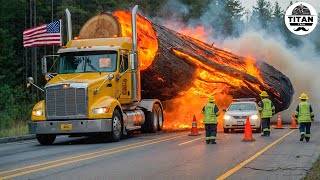 Extreme Dangerous Big Logging Wood Truck Driving Skill Fastest Chainsaw Cutting Tree Machines