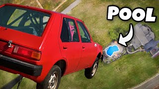 Car Vs. Swimming Pool From 150Ft (Extreme Water Catching Battle)