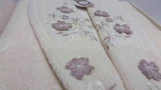 Dantela Daisy 3D Bamboo Bornoz Seti Krem Taş