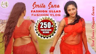 Smita Sana Red Color Chiffon Saree Bango Beauty Fashion Ullas